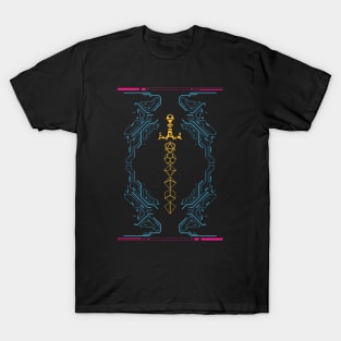 Synthwave Futuristic Minimalist Polyhedral Dice Sword T-Shirt